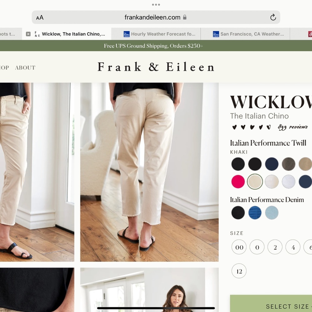 Frank & Eileen Wicklow Italian Chino Pants Khaki- Size  8